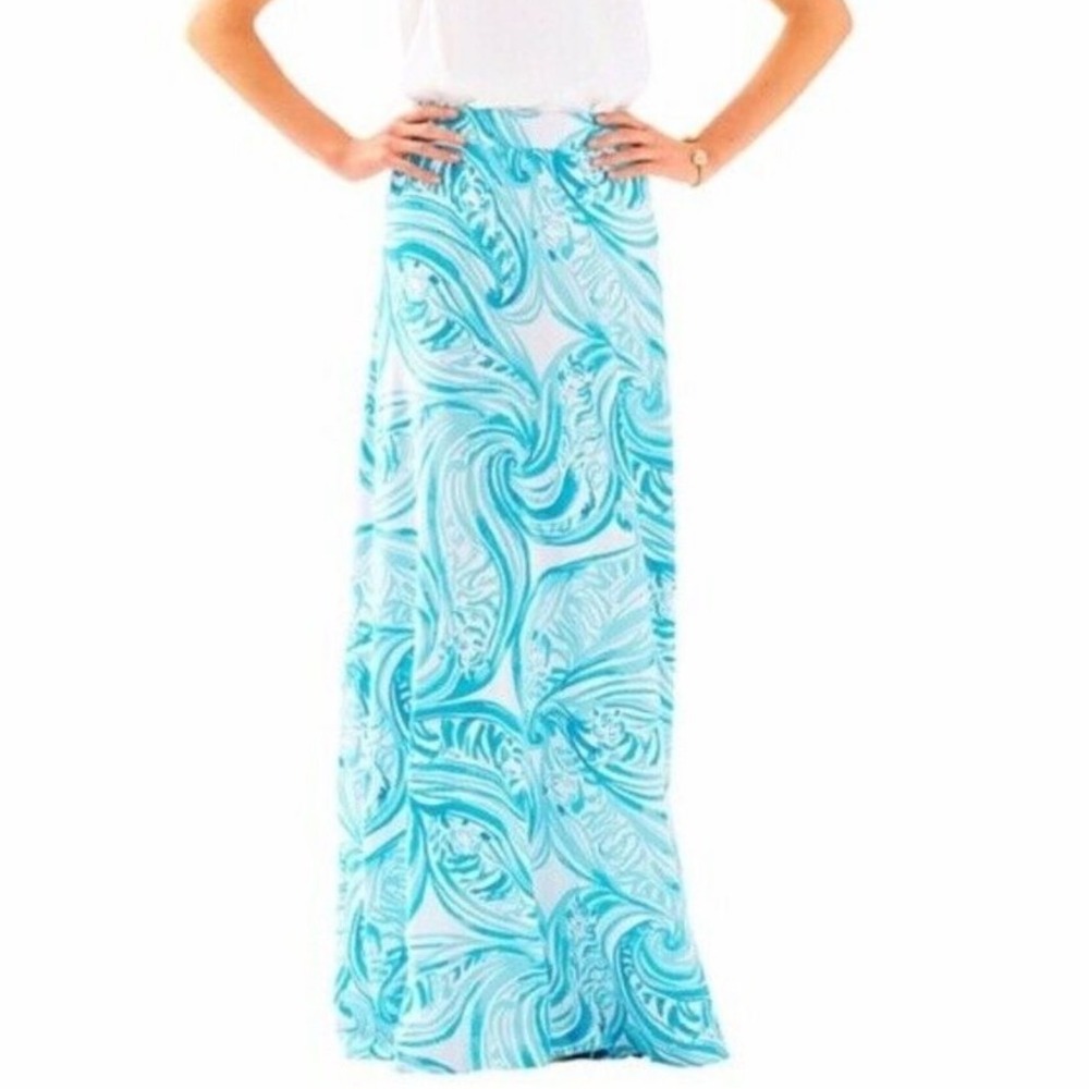 Lilly Pulitzer Maxi Skirt‎ White Blue Turquoise Print XS